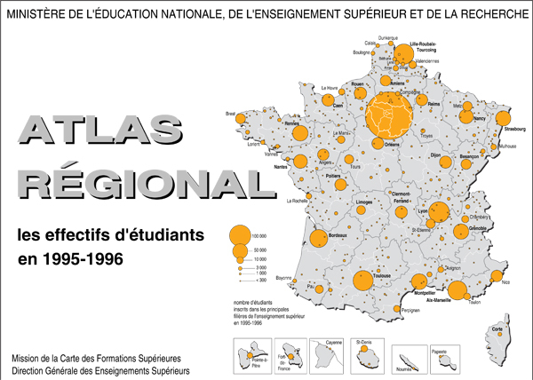 Atlas régional : les effectifs d'étudiants en 1995-1996