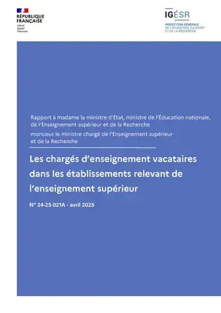 Les chargés d'enseignement vacataires dans les établissements relevant de l'enseignement supérieur - Couverture
