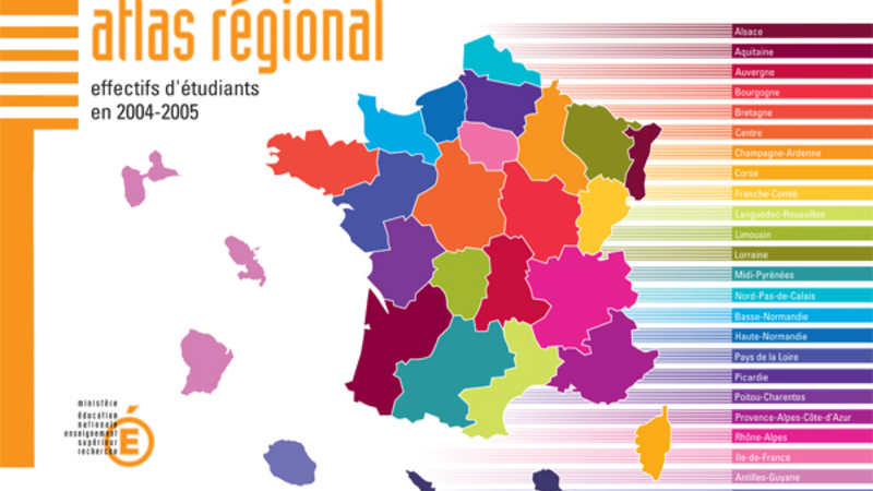 Atlas régional : les effectifs d'étudiants en 2004-2005