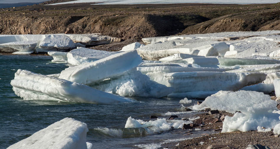 Banquette issu de la débâcle de la glace de mer durant l'été sur la côte nord-est du Groenland