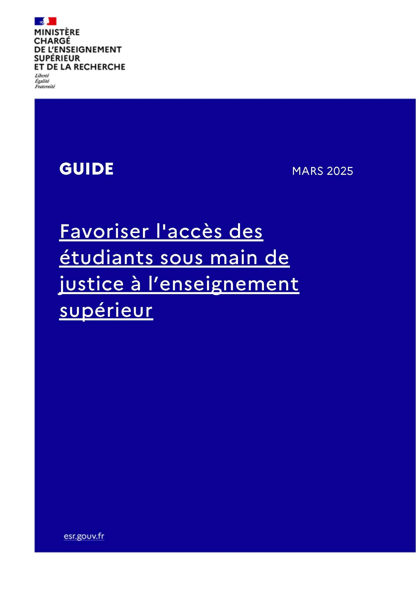 Guide pour favoriser l'accès des étudiants sous main de justice - Couverture.
