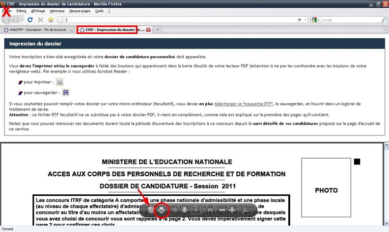 Impression du dossier de candidature ITRF
